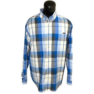 Eddie Bauer Blue White Plaid Active Casual Button Down Shirt Long Sleeves Sz 2XL